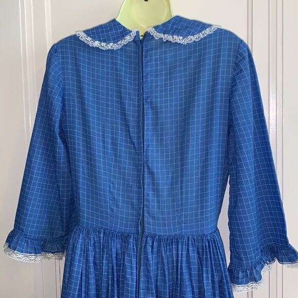 Vtg blue checked handmade Prairie Core dress - Picture 7 of 11